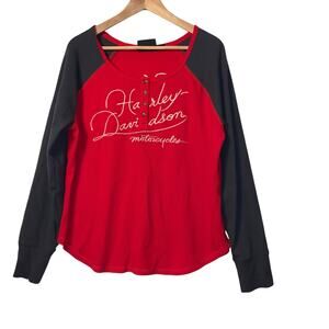 Harley-Davidson Women's World Famous Colorblocked Henley, Red/Gray